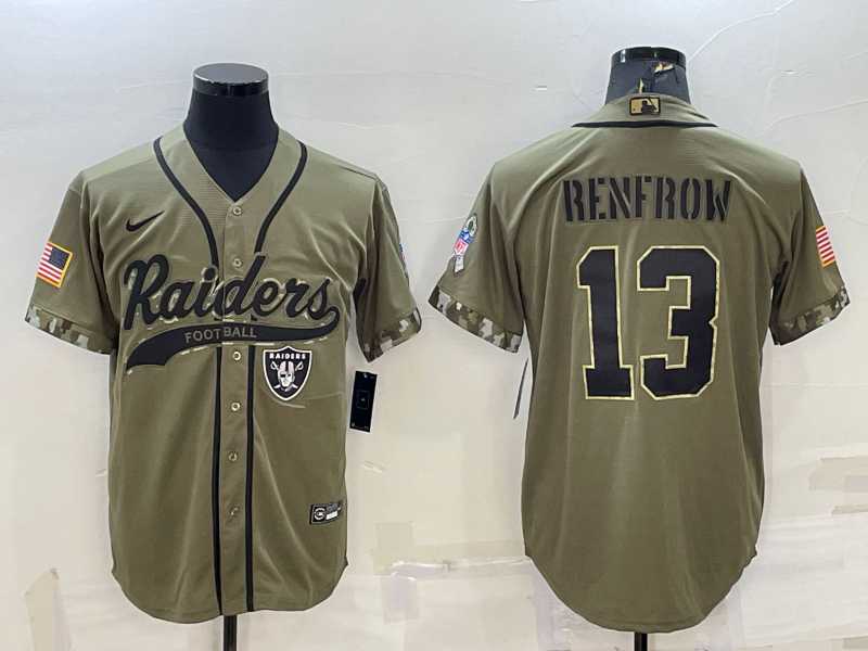 Mens Las Vegas Raiders #13 Hunter Renfrow 2022 Olive Salute to Service Cool Base Stitched Baseball Jersey